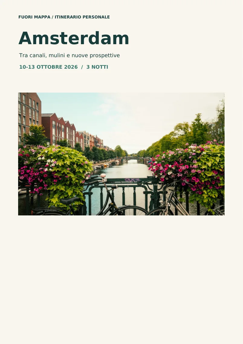 Copertina esemplificativa della guida di Amsterdam, con dettagli personali oscurati