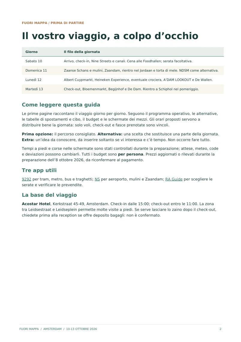 Panoramica delle giornate dell'itinerario